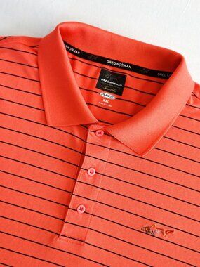 GREG NORMAN For Tasso Elba Men's XXL Play Dry Striped Golf Polo Shirt Orange
